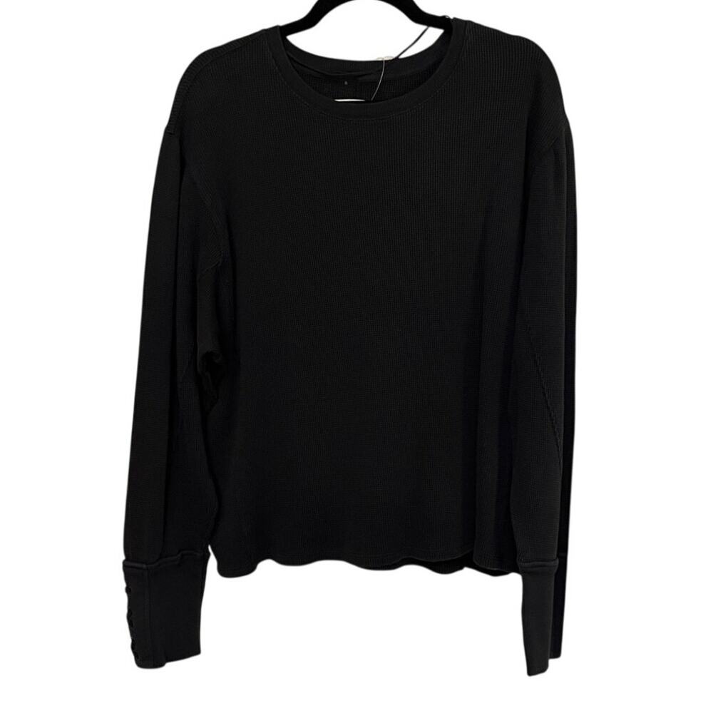 We The Free Lapis Lace Cuff Cotton Thermal Top Black Large Oversized NWT - Picture 2 of 11